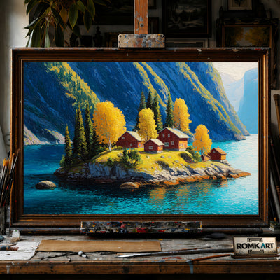 Nordic Island Lakeside hand-painted oil painting on canvas