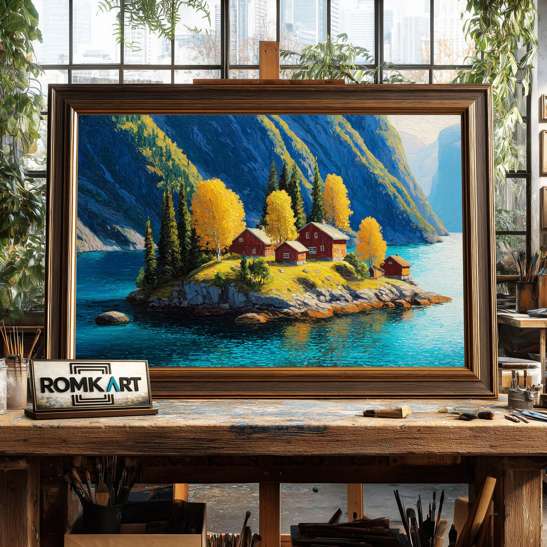 Nordic Island Lakeside hand-painted oil painting on canvas