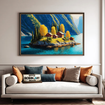 Nordic Island Lakeside Waterscape Oil Painting - image 4