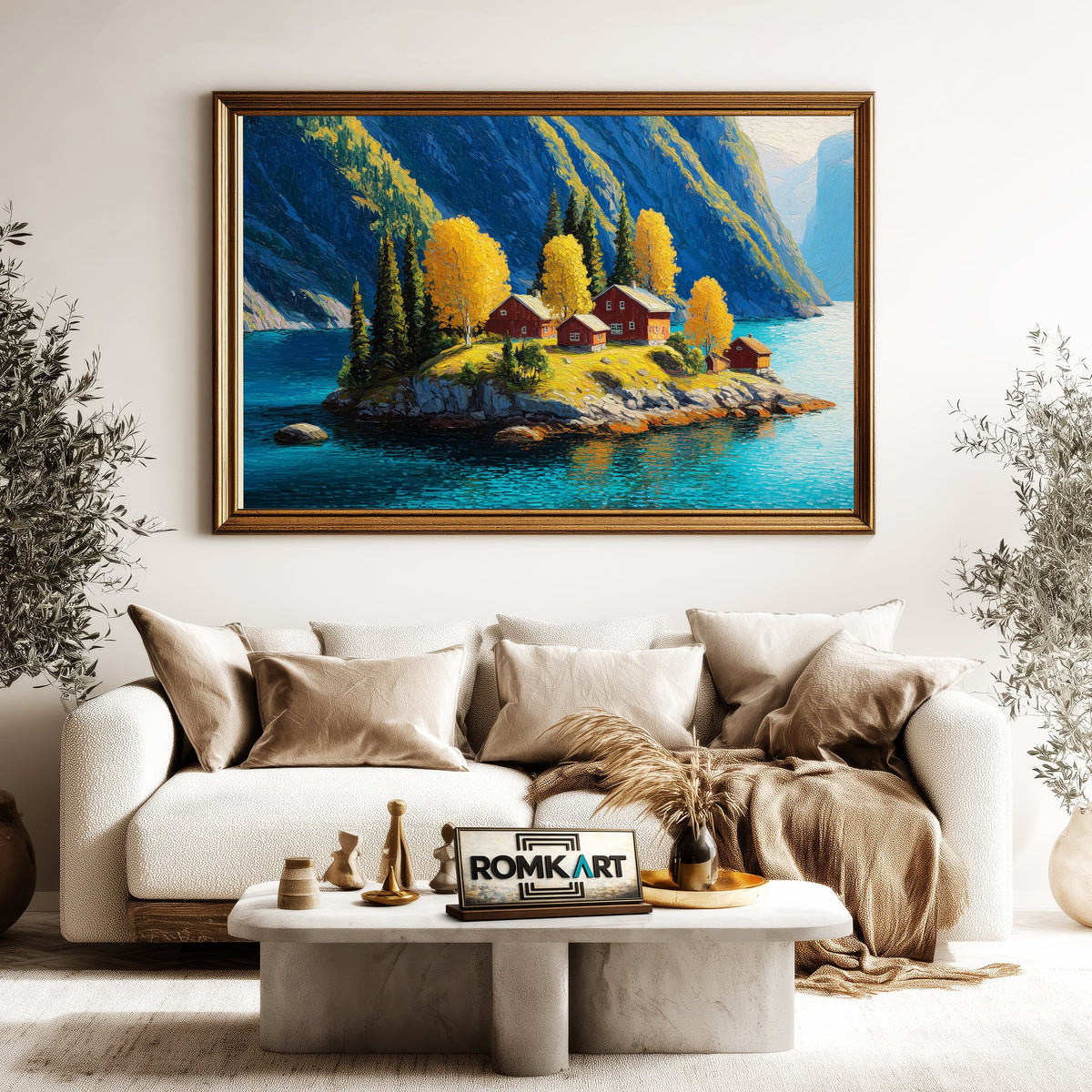 Nordic Island Lakeside Waterscape Oil Painting - image 5