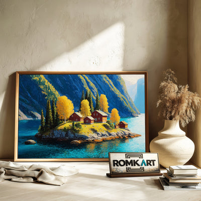 Nordic Island Lakeside Waterscape Oil Painting - image 6