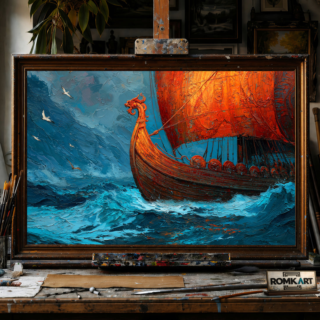 Nordic Viking Ship Maritime Oil Painting