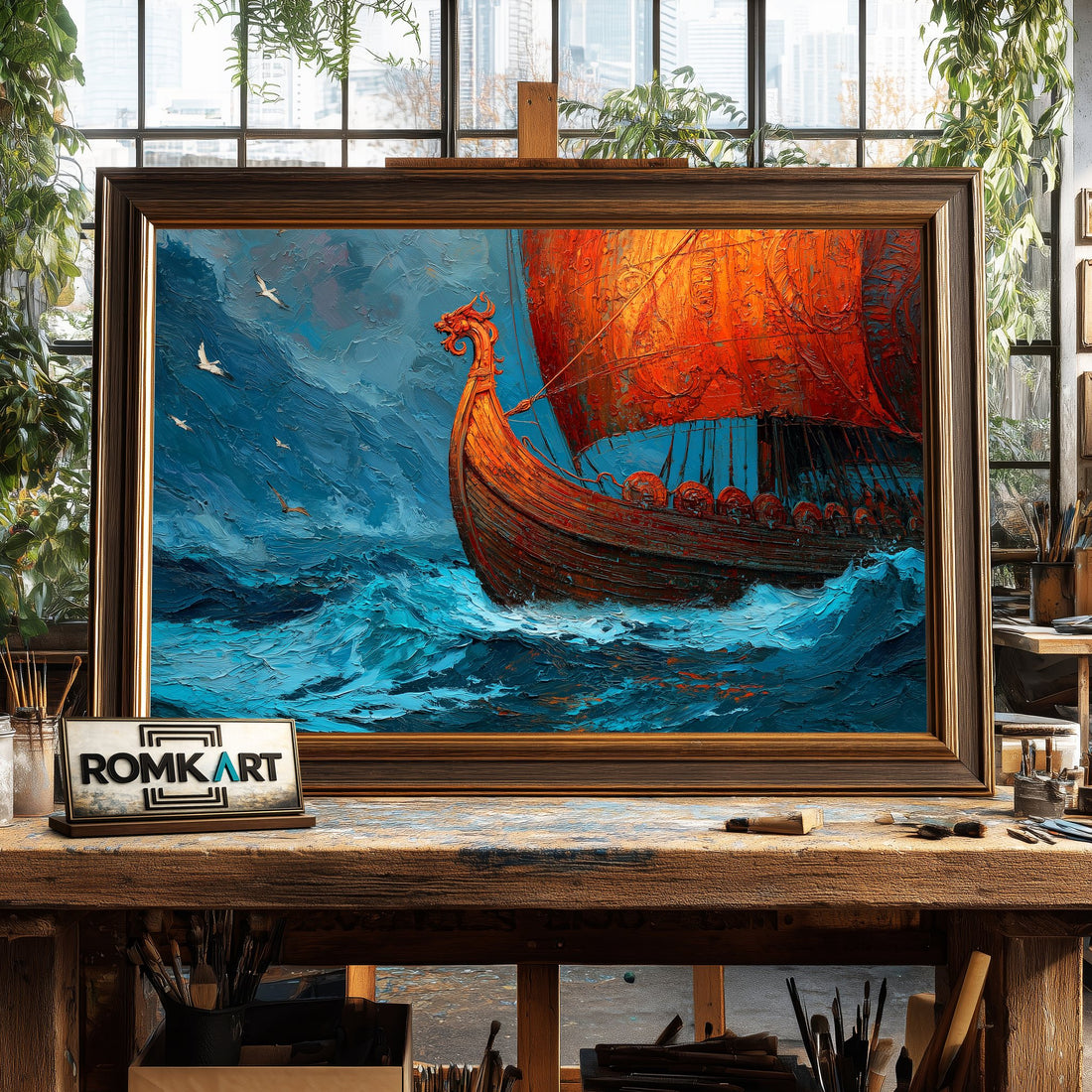 Nordic Viking Ship Maritime Oil Painting