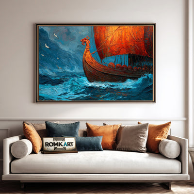 Nordic Viking Ship Maritime Oil Painting - image 4