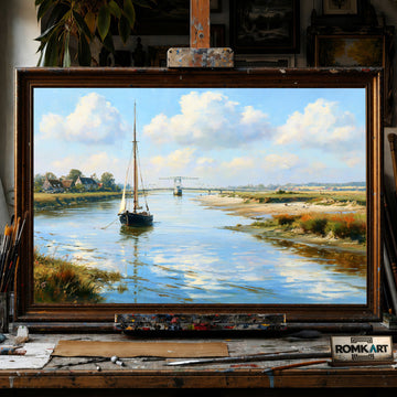 Norman riverscape - Hand-Painted Oil Painting - View 1