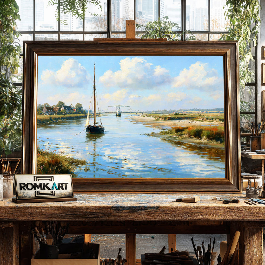 Norman riverscape - Hand-Painted Oil Painting - View 1