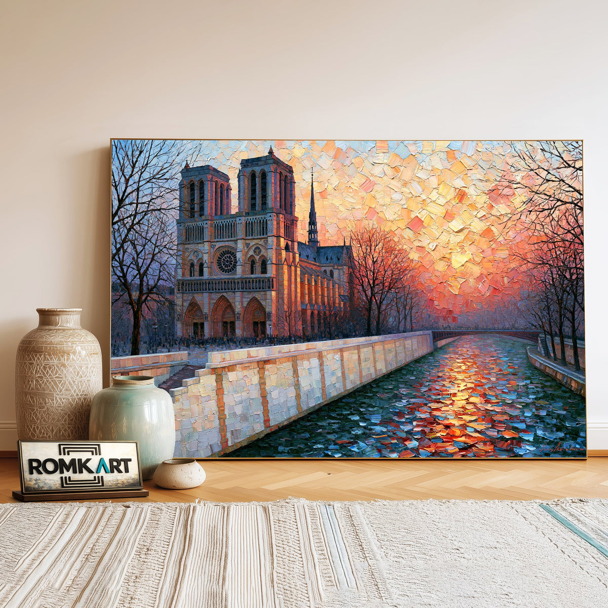Notre Dame Cathedral, Paris Architectural Oil Painting - image 3