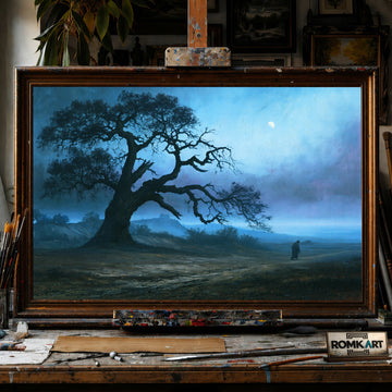 Oak Tree at Night - Hand-Painted Oil Painting - View 1