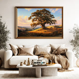 Oak Tree atop Golden Grassy Hills Forest Landscape Oil Painting - image 5