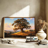 Oak Tree atop Golden Grassy Hills Forest Landscape Oil Painting - image 6