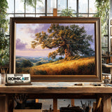 Oak Tree Golden Grassy Hills Forest Landscape Oil Painting - image 2