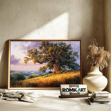 Oak Tree Golden Grassy Hills Forest Landscape Oil Painting - image 6