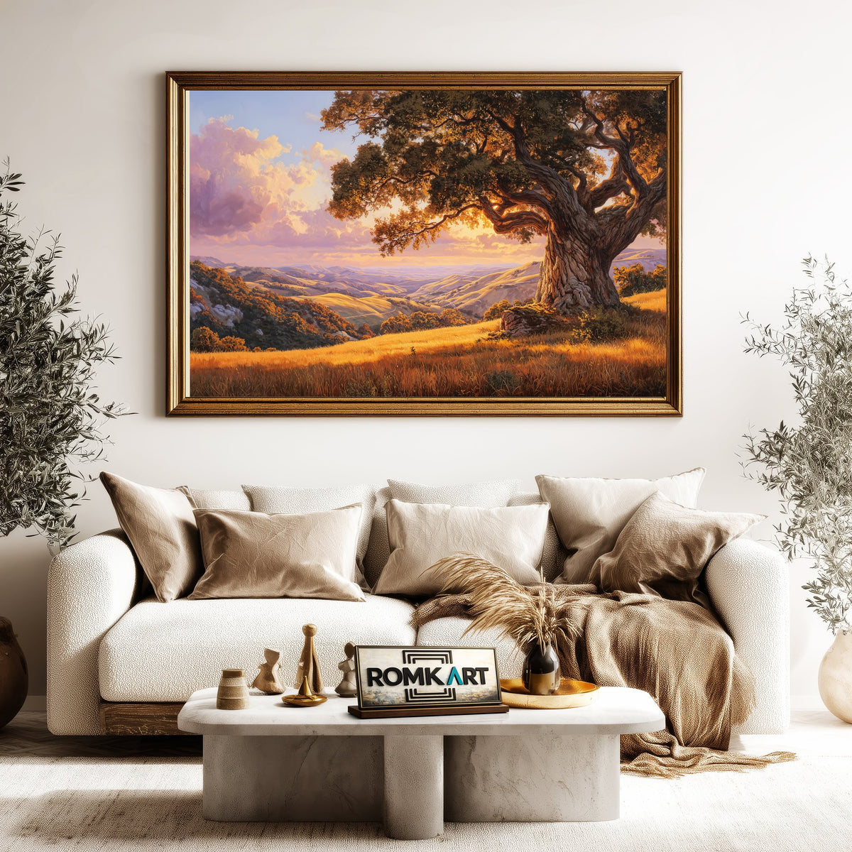 Oak Tree Golden Hills Forest Landscape Oil Painting - image 5