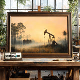 Oil Pump Jack in Misty Landscape Oil Painting - image 2