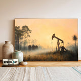 Oil Pump Jack in Misty Landscape Oil Painting - image 3