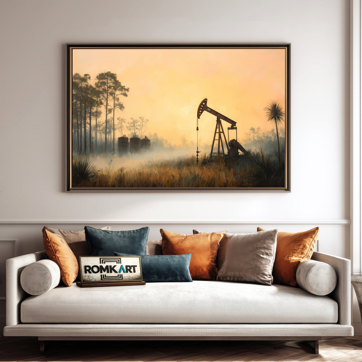 Oil Pump Jack in Misty Landscape Oil Painting - image 4
