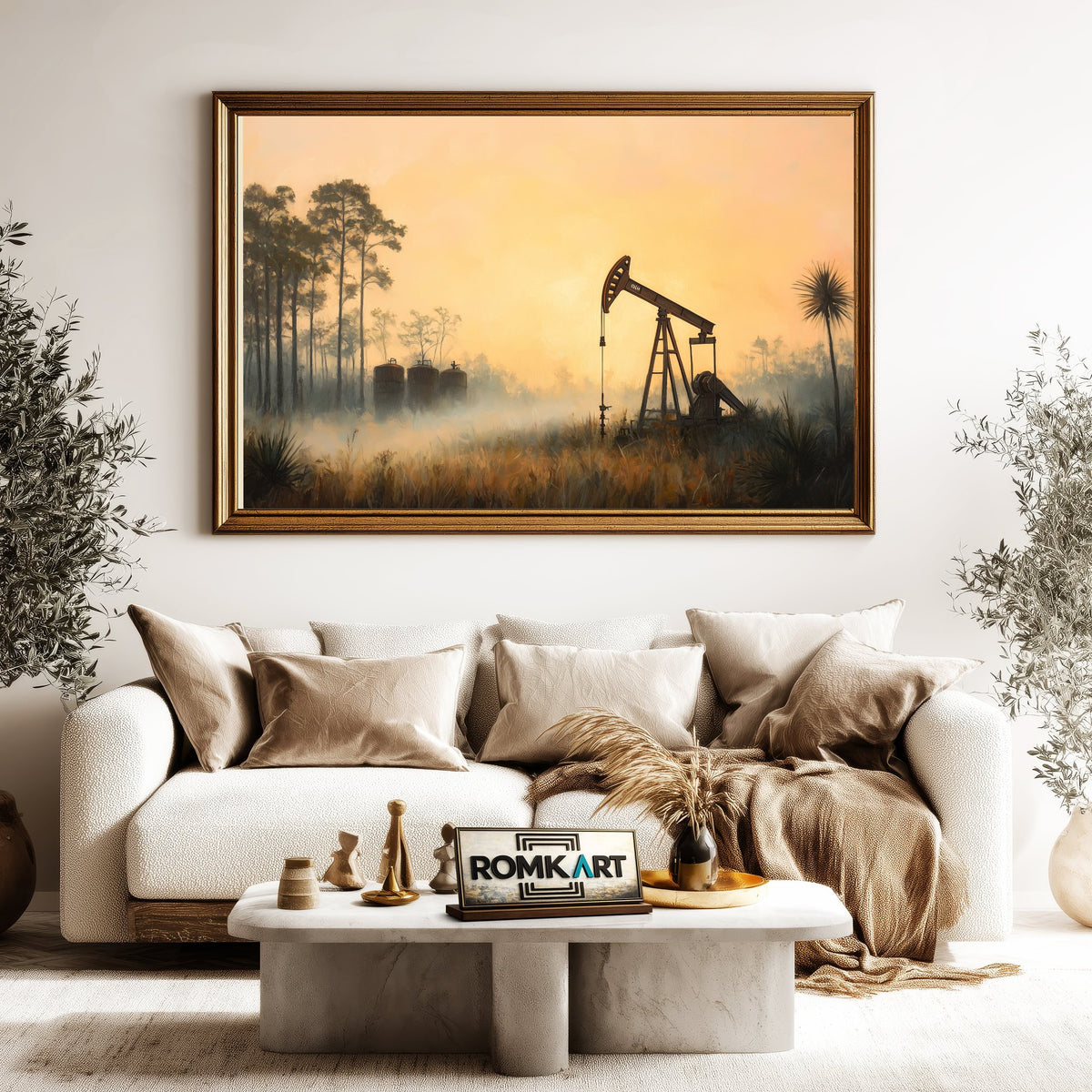 Oil Pump Jack in Misty Landscape Oil Painting - image 5