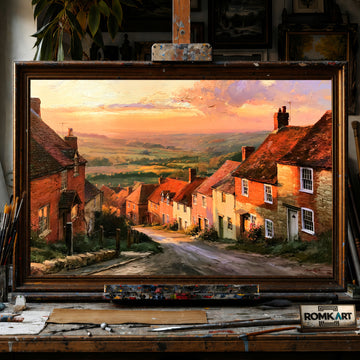 Old English Village hand-painted oil painting on canvas