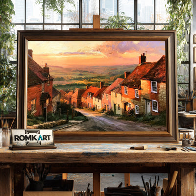 Old English Village Countryside Oil Painting - image 2
