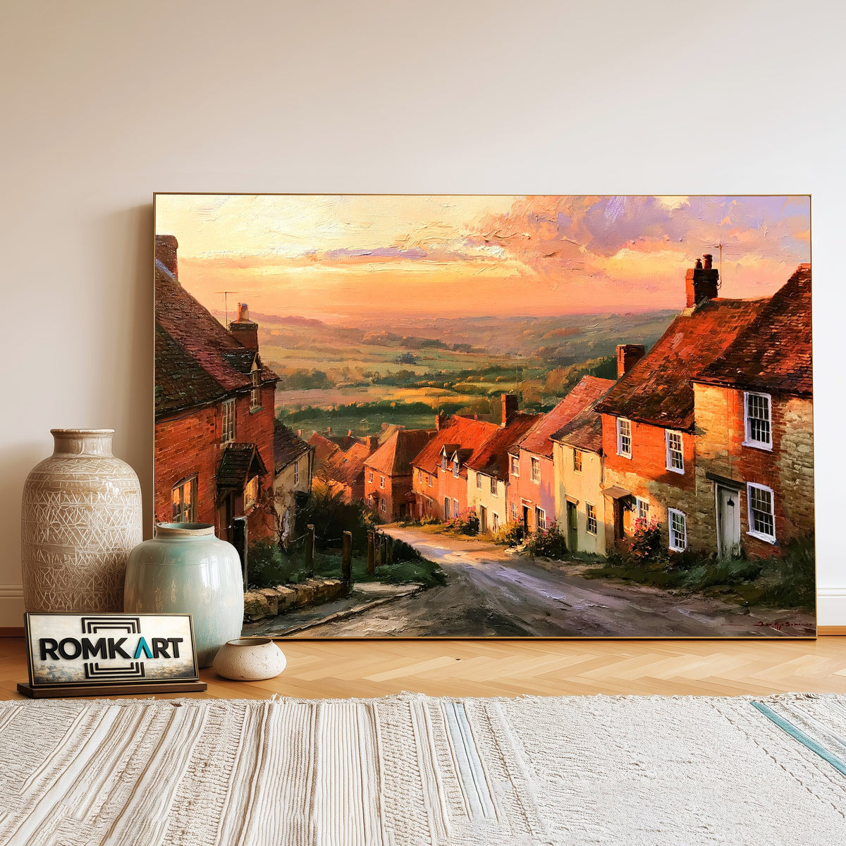 Old English Village Countryside Oil Painting - image 3