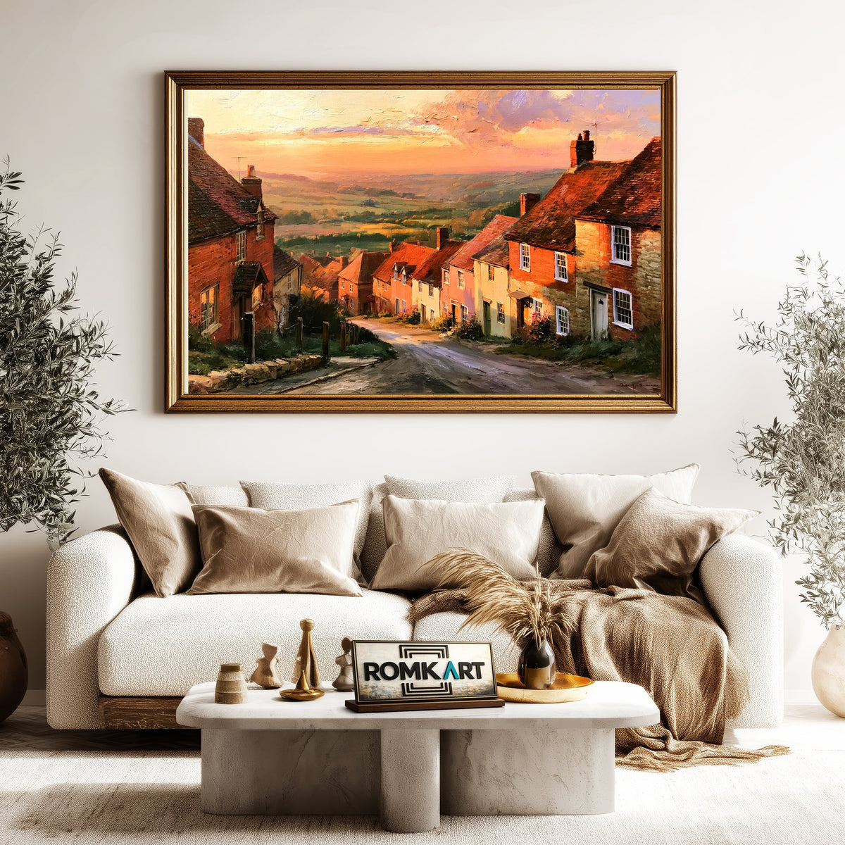 Old English Village Countryside Oil Painting - image 5