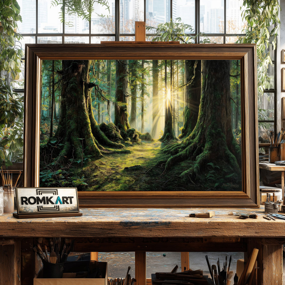Old Forest at Golden Hour Forest Landscape Oil Painting - image 2