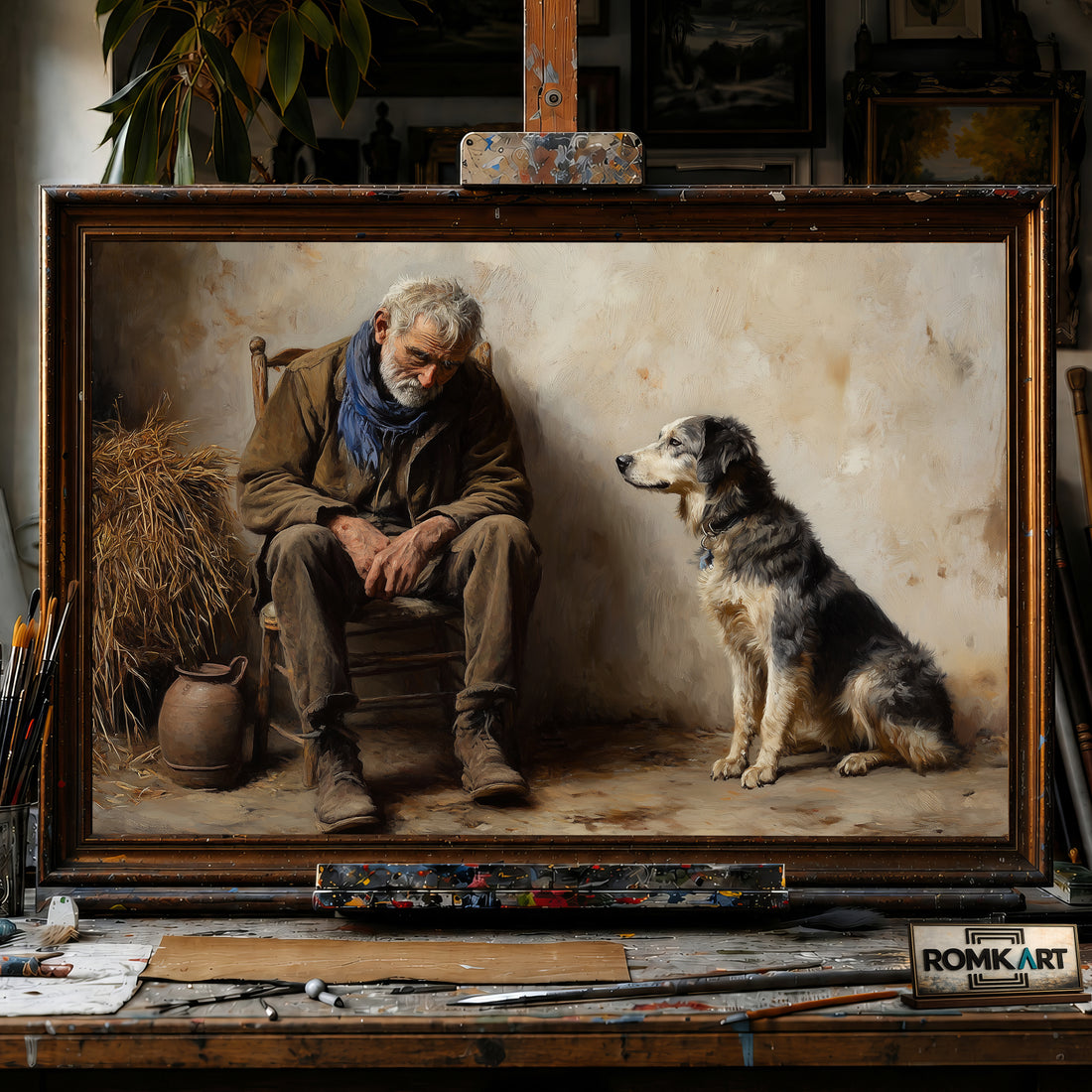 Old Man and His Dog hand-painted oil painting on canvas