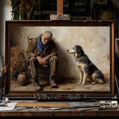 Old Man and His Dog hand-painted oil painting on canvas