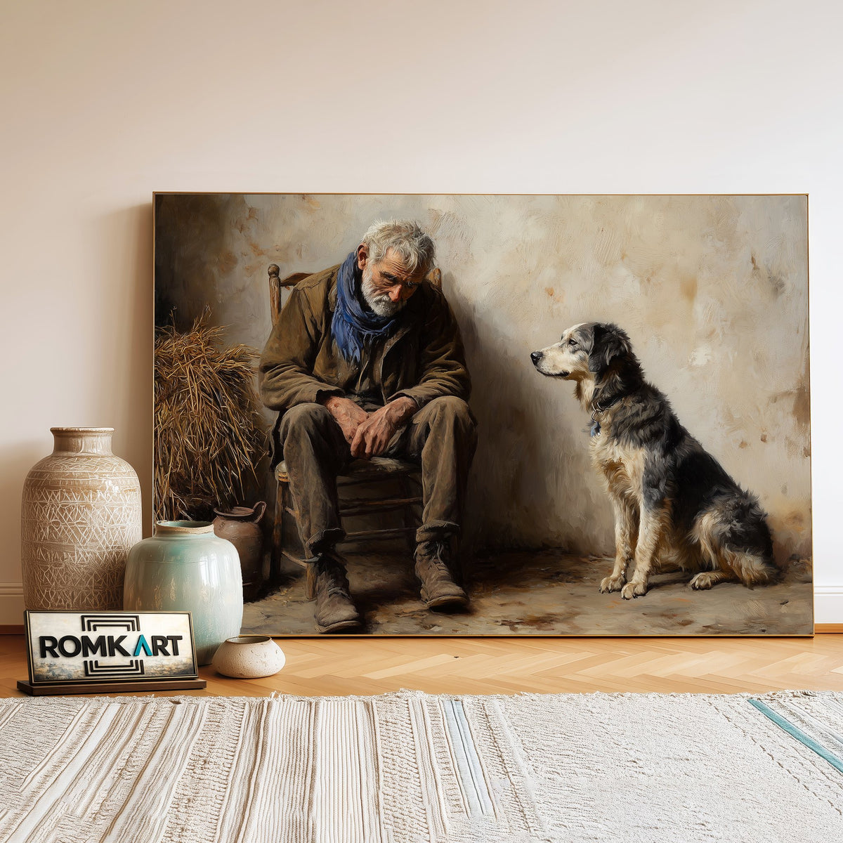 Old Man and His Dog Oil Painting - image 3