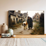 Old Man and Saint Bernard Dog in European Countryside Oil Painting - image 3