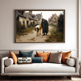 Old Man and Saint Bernard Dog in European Countryside Oil Painting - image 4