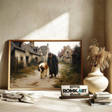 Old Man and Saint Bernard Dog in European Countryside Oil Painting - image 6