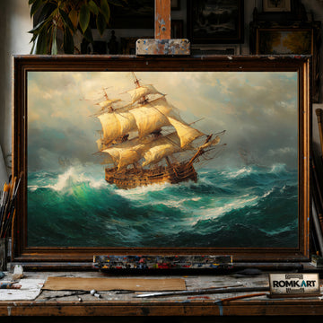 Old-Master Sailing Ship Maritime Oil Painting