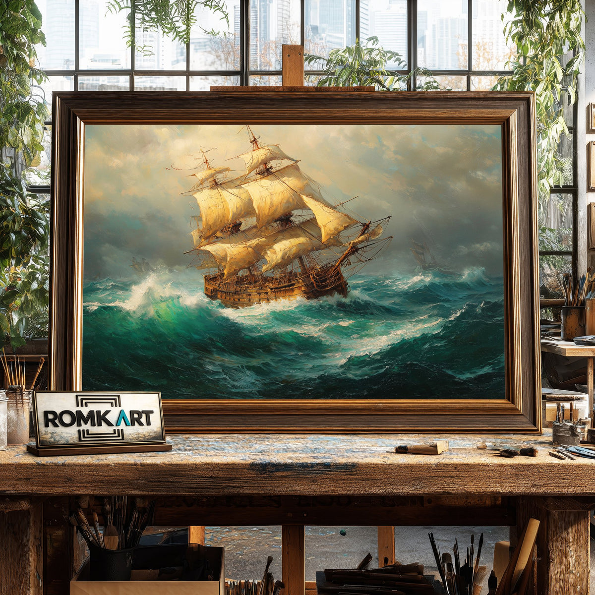 Old-Master Sailing Ship Maritime Oil Painting - image 2