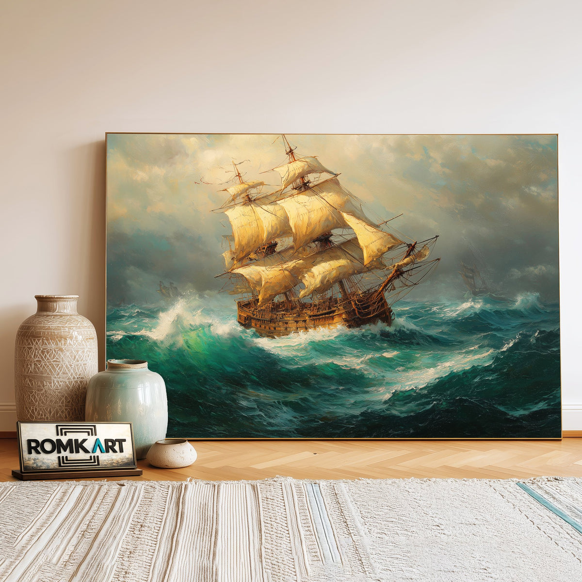 Old-Master Sailing Ship Maritime Oil Painting - image 3