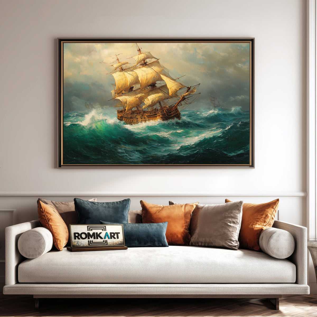 Old-Master Sailing Ship Maritime Oil Painting - image 4
