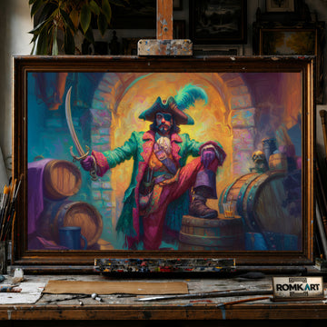 One-eyed Pirate Captain hand-painted oil painting on canvas