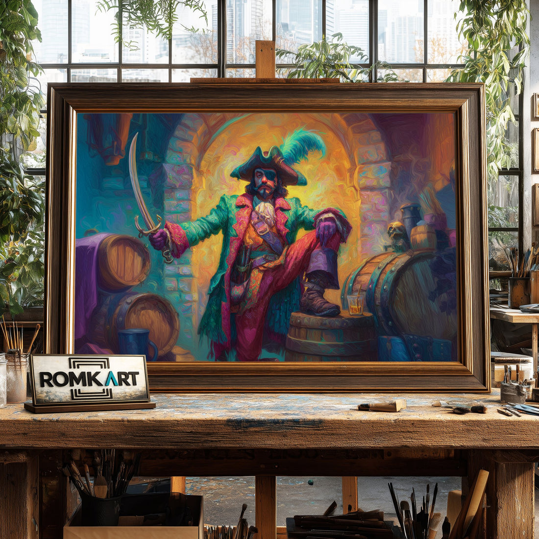 One-eyed Pirate Captain hand-painted oil painting on canvas