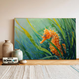 Orange Seahorse in Green Sea Grass Marine Life Oil Painting - image 3