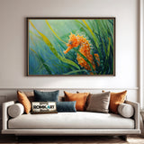 Orange Seahorse in Green Sea Grass Marine Life Oil Painting - image 4