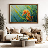Orange Seahorse in Green Sea Grass Marine Life Oil Painting - image 5