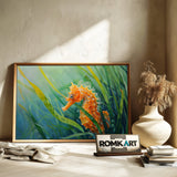 Orange Seahorse in Green Sea Grass Marine Life Oil Painting - image 6
