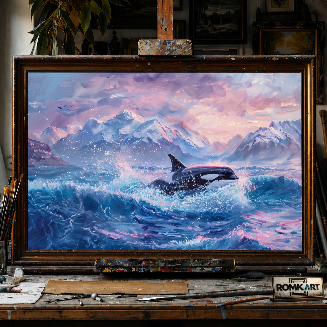Orca Emerging hand-painted oil painting on canvas