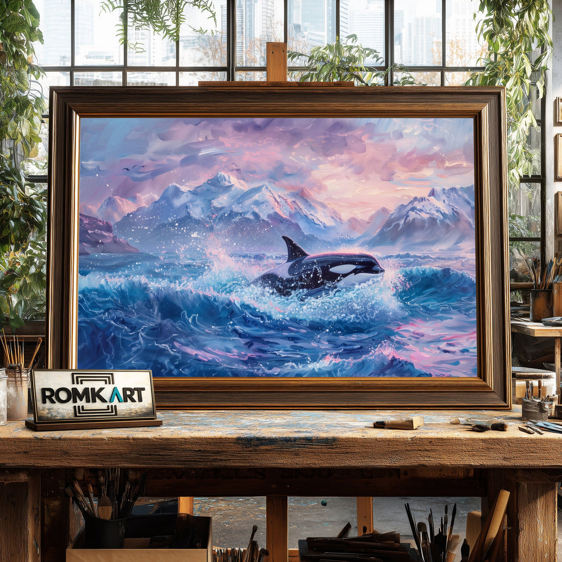 Orca Emerging hand-painted oil painting on canvas