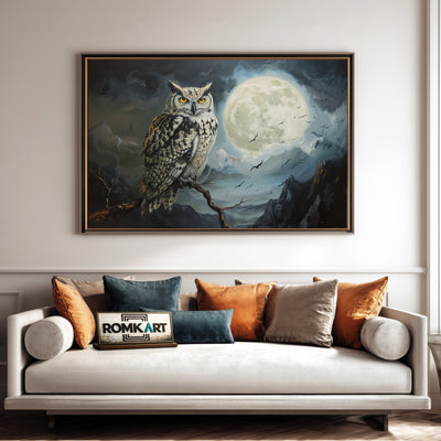 Owl and Nocturnal Moon Light Bird Oil Painting - image 4