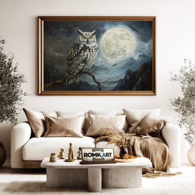 Owl and Nocturnal Moon Light Bird Oil Painting - image 5