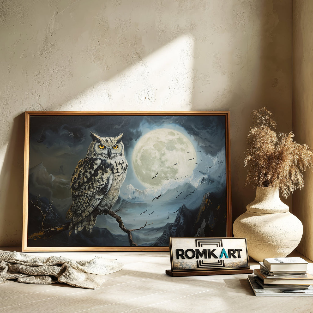 Owl and Nocturnal Moon Light Bird Oil Painting - image 6