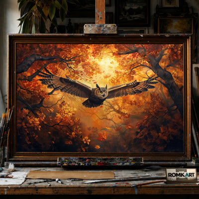 Owl in Autumn Tree hand-painted oil painting on canvas