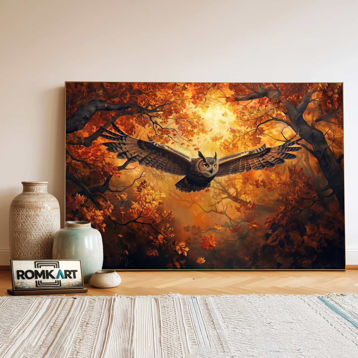 Owl in Autumn Tree Bird Oil Painting - image 3