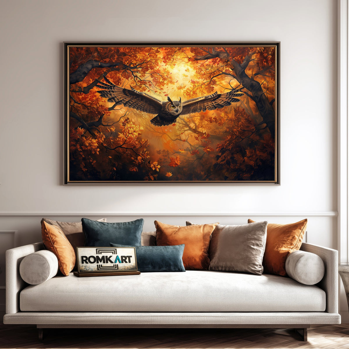 Owl in Autumn Tree Bird Oil Painting - image 4